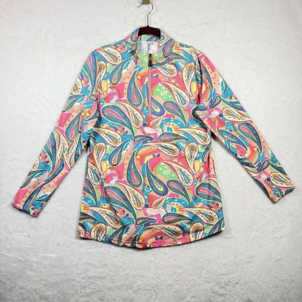 Lulu B Colorful Paisley 1/4 Zip Golf Pullover Top UPF Stretch Small